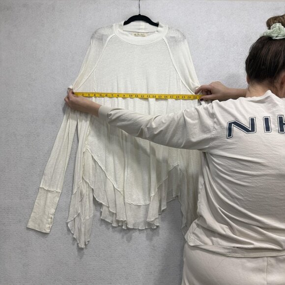 We The Free Shirt Womens Medium White Asymmetrical Linen Blend Boho Long Sleeve - Picture 5 of 12